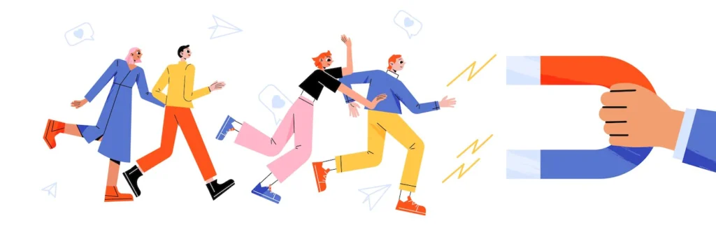 imagem de imã puxando pessoas para sua direção em alusão ao tráfego pago atrair leads