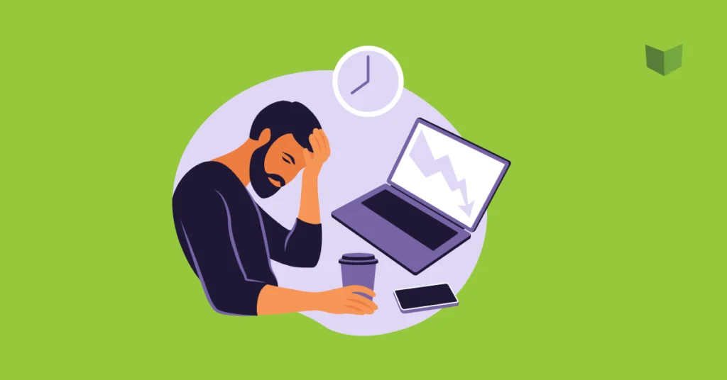 Homem frustrado diante de queda de desempenho no site, simbolizando dificuldades de ranqueamento e a importância da consultoria em SEO. comece hoje com a verticis