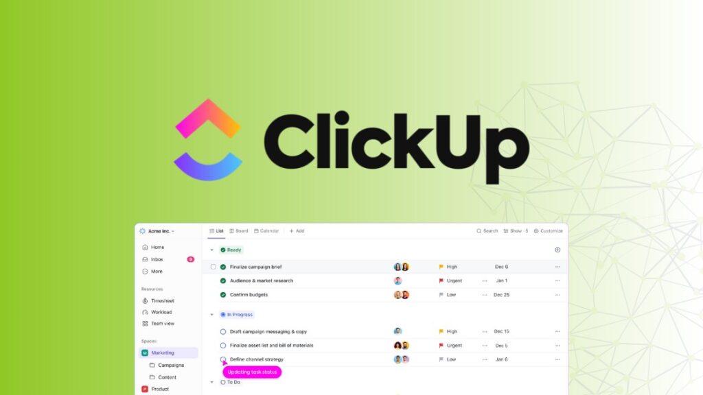 ferramenta gestão de tarefas: click up